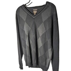 Greg Norman Italian-Spun Yarn Merino Wool V Neck Golf Sweater Large Argyle‎